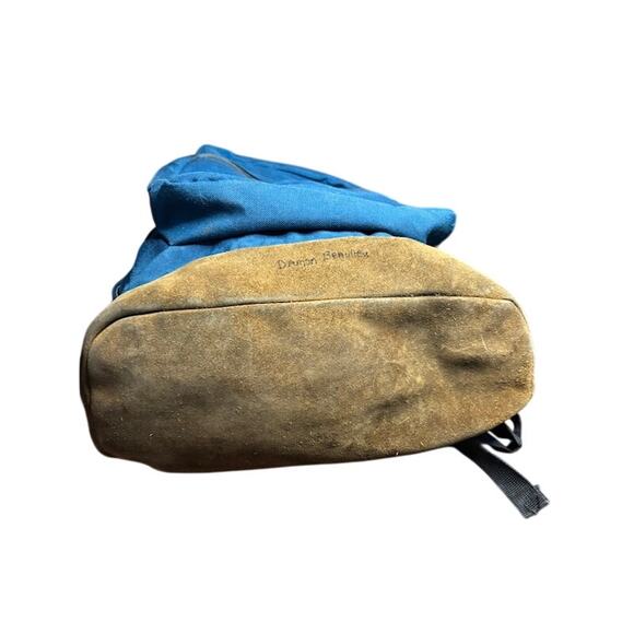 Vintage 90s 1994 JanSport Blue Green Backpack Suede Leather Bottom Backpack - Picture 5 of 12